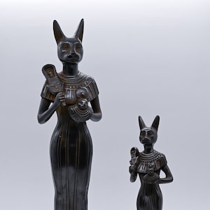 unique Egyptian Goddess cat Bastet standing Joy Love Music Royal Ankh black made in egypt