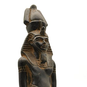 Unique statue mythology of Egyptian art Pharaoh king Ramesses II large dark stone made in egypt