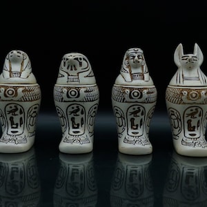 Egyptian Art Canopic jars Set 4 sons of Horus stone 2 size white color made in egypt