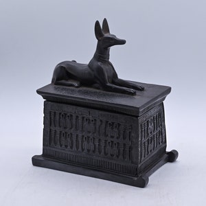 Unique Egyptian art Box HIEROGLYPHICS black / white Anubis God of the Dead and the Underworld made in Egypt