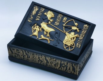 Unique Amazing jewelry box of RAMSES II riding his Chariot at the Battle of Kadesh -made of hammer stone-our item is made with Egyptian soul