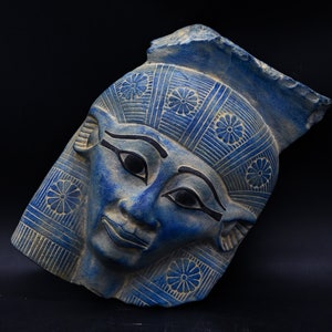 unique goddess Hathor face mask Cow&#39;s ear large Sculpture Earthy black wall hanging ancient Egyptian art made in Egypt