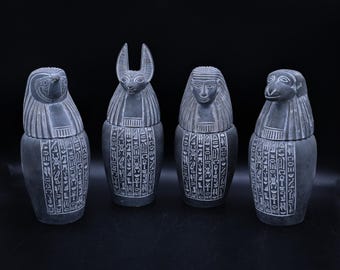 Set 4 potten Egyptische kunst zonen van Horus grote sculptuur hiëroglief Egyptische kunst zware basaltsteen gemaakt in Egypte