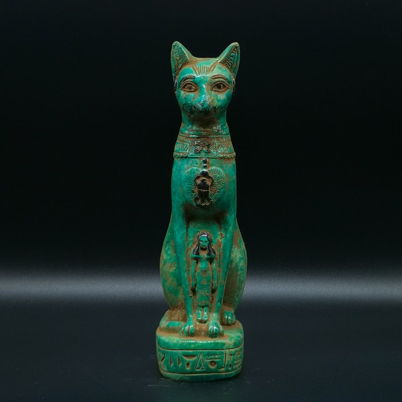 Unique Egyptian Goddess Bastet Cat Statue Green Heavy Stone Etsy