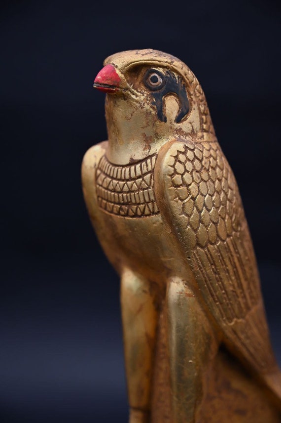 ユニークな彫像 ファルコン 鳥 頭 神 ホルス 金箔 重厚 石