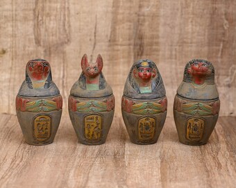 エジプトのカノプス壺 4 個セット - イムセット、ハピ