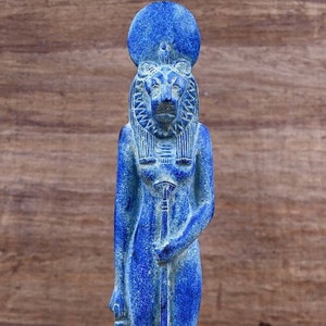 statue of Goddess Sekhmet standing ancient Egypt altar blue stone made in Egypt