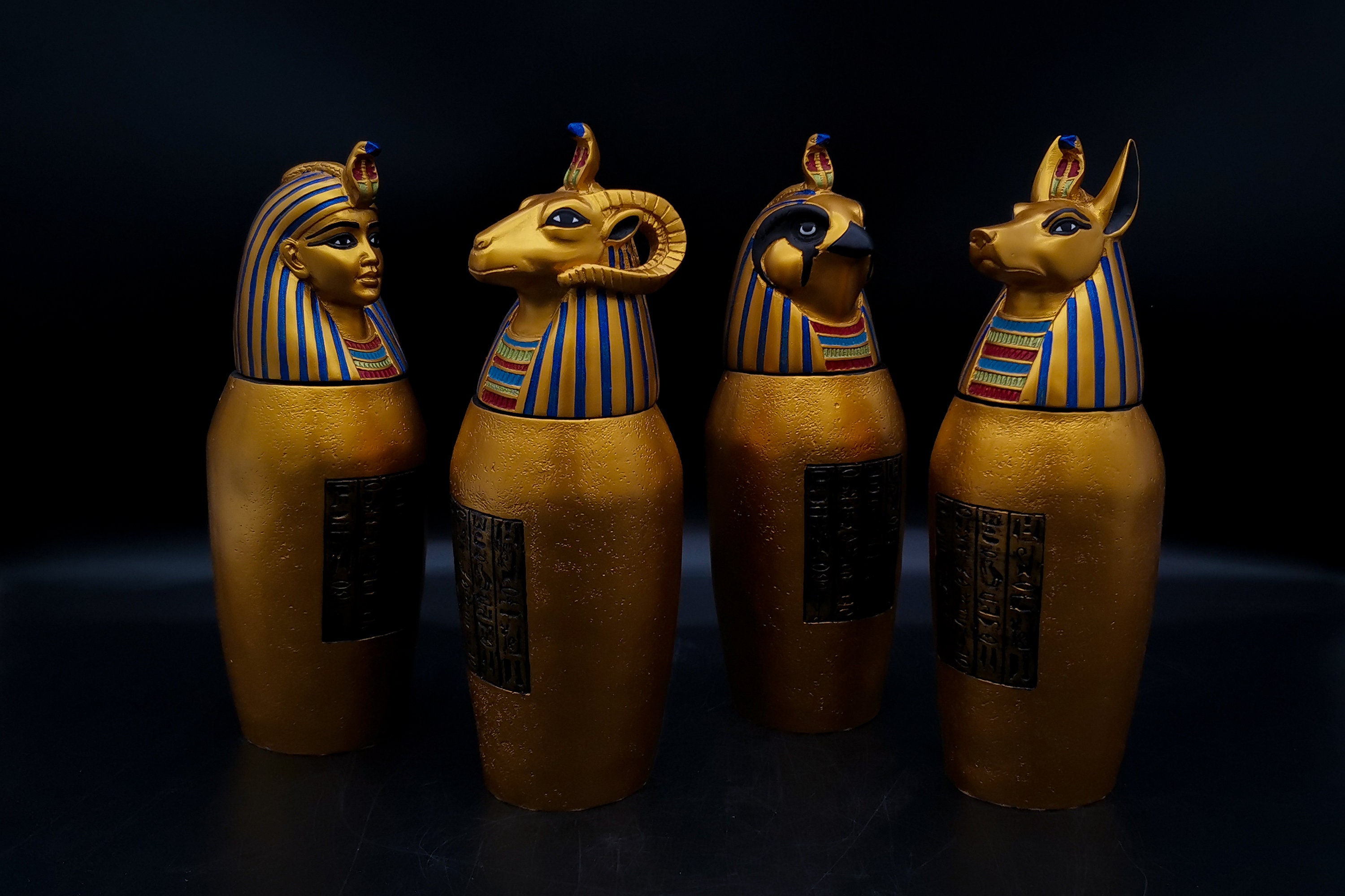 Unique Egyptian art Set of 4 canopic jars sons of Horus Etsy