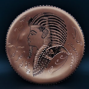 Red Copper Plate Wall Hanging: Egyptian Tutankhamun Mask Art