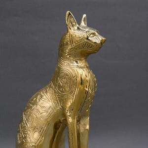unique goddess Bastet cat large statue symbols hieroglyphic inscriptions pure copper, made in Egypt.