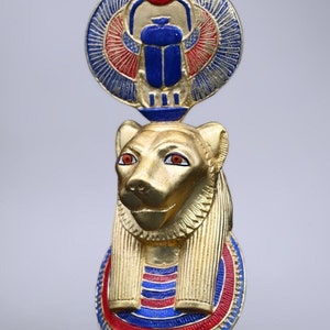 Ancient Egyptian Lion Goddess Sekhmet, Goddess Sekhmet sculpture with the winged Scarab