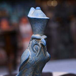 Rare piece of The Falcon-Headed God HORUS wearing double Crown of Egypt - Replica Handmade of stone , Handmade in Egypt with love