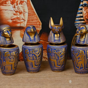 Egyptian Canopic Jars Set: Horus Sons Sculpture, Unique Art Decor