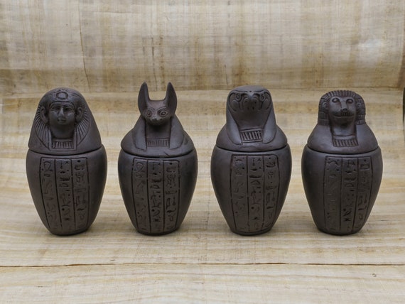 エジプト マトリョーシカ :カノプス壷(ホルスの4人の息子) ホルスの息子たち エジプト美術 カノプス壺 ハトホル ダーク
