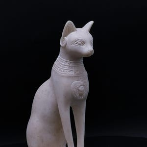 Unique Egyptian statue goddess cat Bastet stone Sculpture with front scarab, eye of Horus made in Egypt