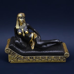 statue of Egyptian Queen Cleopatra Lying On The bed Lounge gold leaf solid stone made in Egypt
