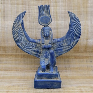 Beautiful ISIS(goddess of magic and healing) Wearing the Sun disk (HATHOR Symbol)stone made- statue-Made in Egypt