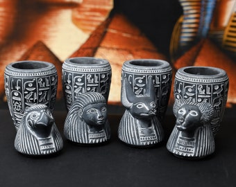 ホルスの息子カノプス壺彫刻セット エジプト美術花崗岩4個セット（2色