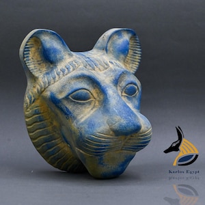 unique Sekhmet warrior goddess of war blue face Sculpture stone wall hanging ancient Egyptian art made in Egypt