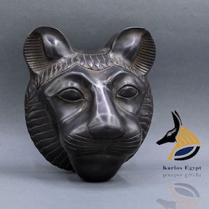 unique Sekhmet warrior goddess of war face Sculpture Earthy black stone wall hanging ancient Egyptian art made in Egypt
