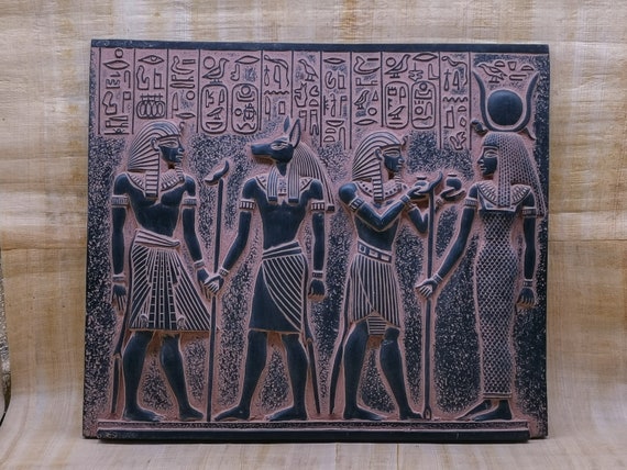 古代エジプト美術 壁面レリーフ ツタンカーメンとアヌビス 古代エジプト美術 壁面レリーフ ツタンカーメンとアヌビス