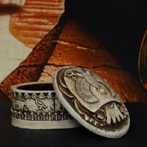 Fabulous Egyptian jewelry box-as scarab stone made light and sold-Egyptian made-home decor-antique