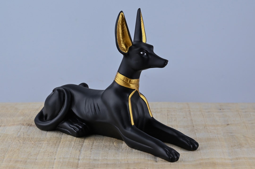 Unique Statue of Egyptian God Anubis Jackal Dog Black Golden Finish