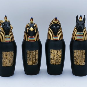 Egyptian Canopic Jars: Sons of Horus Set, Black and Gold Decor