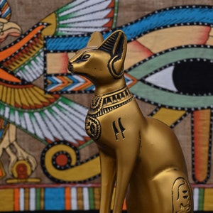 Egyptian goddess Bastet cat Figurine handcrafted with Pharaonic base made in egypt