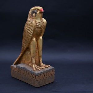 Unique Statue Falcon bird Headed God Horus gold leaf heavy  stone made in Egypt