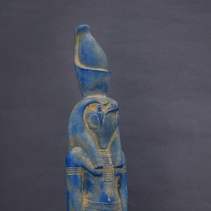 unique Statue Horus Falcon Headed God of Sky, standing large Sculpture blue stone made in Egypt