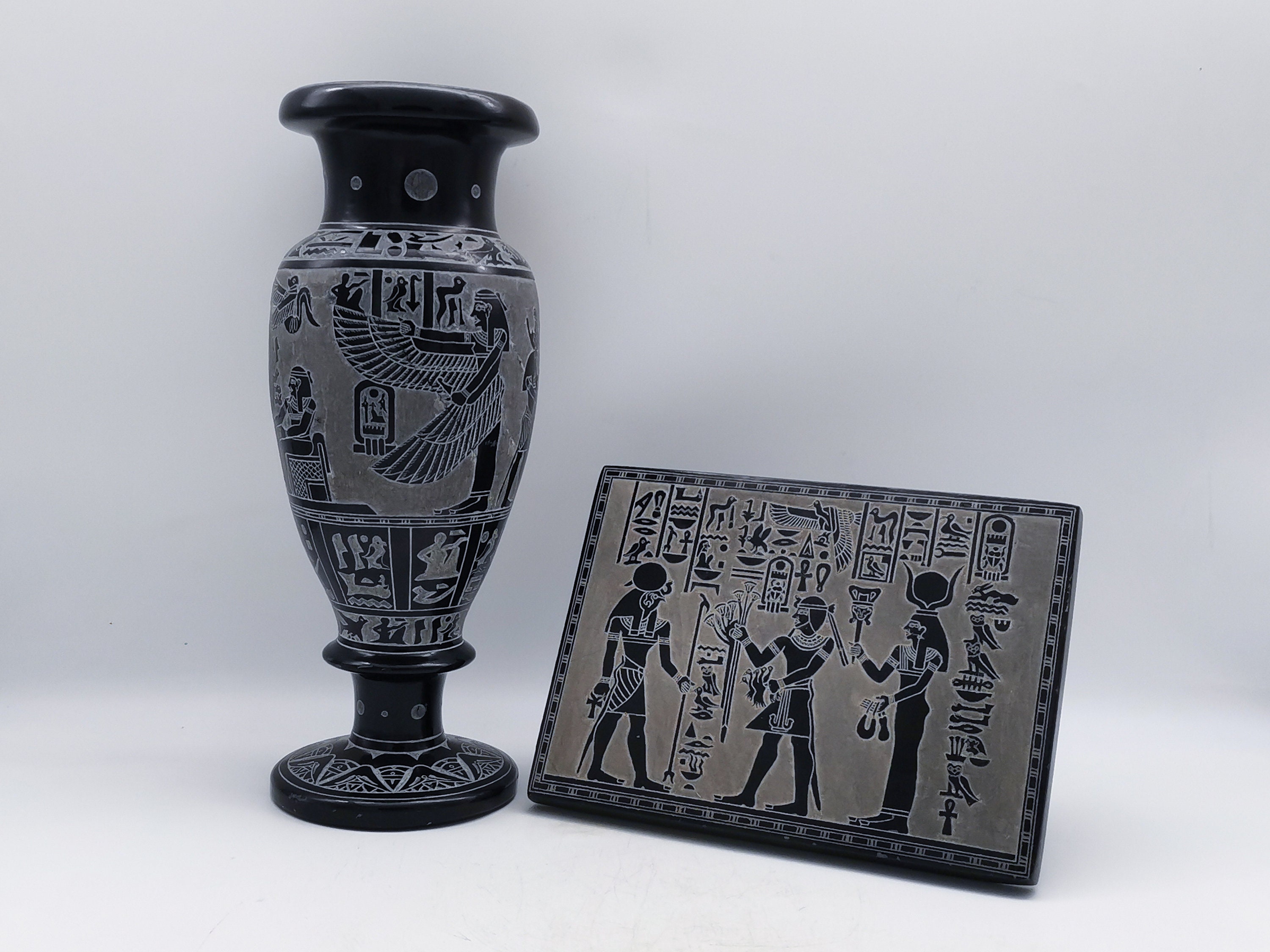 Unique Egyptian Art Vase black Stonestele pharaoh Engraved Etsy