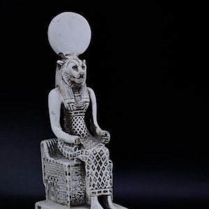 Unique statue of goddess Sekhmet seated Figurine white made in Egypt