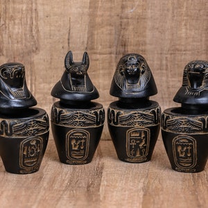 Hand Carved Canopic Jars: Egyptian Decor, Four Sons of Horus Replica