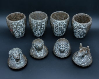 エジプト マトリョーシカ :カノプス壷（ホルスの４人の息子） エジプト美術 カノプス壺セット ホルスの息子4人 2色 エジプト製