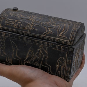 Unique Egyptian art Box decorated pharaonic inscriptions black Heavy stone made in egypt