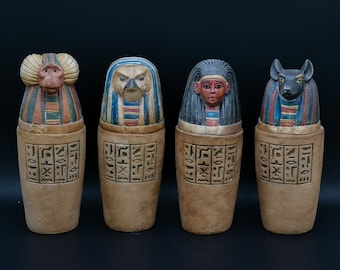 エジプト マトリョーシカ :カノプス壷（ホルスの４人の息子） エジプト美術 カノプス壺セット ホルスの息子4人 2色 エジプト製