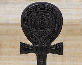 Unique Gorgeous Gold Egyptian ANKH (key of life) with the scarab for protection - hand made - Altar statue made with Egyptian soul