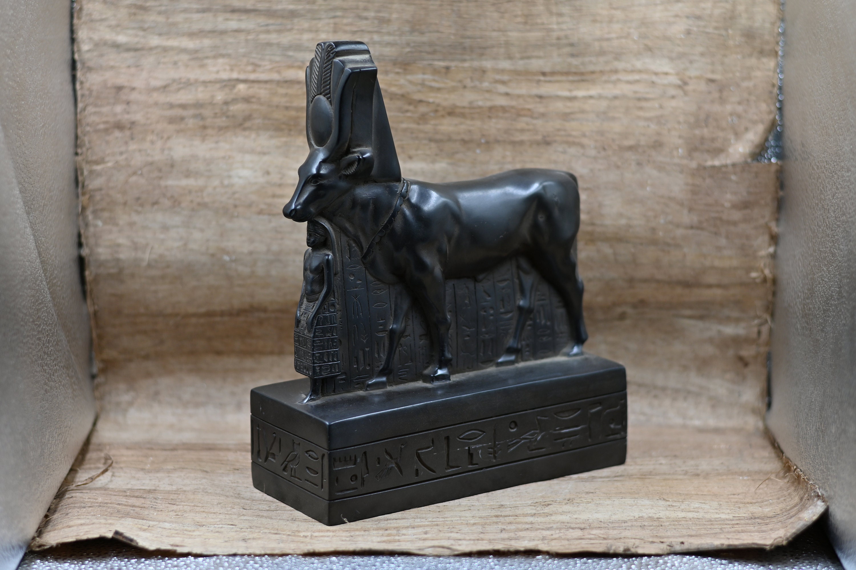 Hathor and Psamtik Schist Statue: Egyptian Museum Replica
