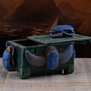Egyptian coffin Jewelry box scarab winged Sculpture pharaonic Heavy stone made in Egypt