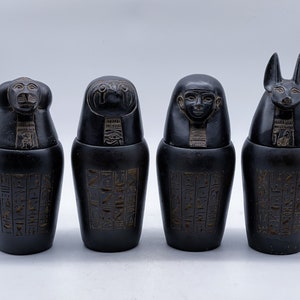 Handmade Basalt Canopic Jars: Egyptian Decor, Set of 4
