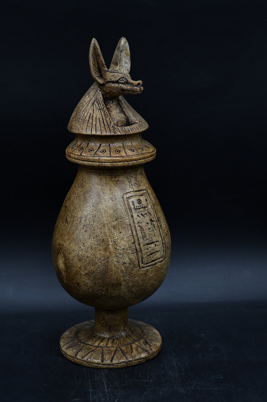 Vintage Egyptian Jarwith a Unique Anubis Lidthat Can Be Used to Store
