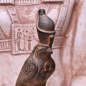 Rare piece of The Falcon-Headed God HORUS wearing double Crown of Egypt - Replica Handmade of stone , Handmade in Egypt with love