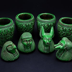カノプス壺 4 個セット オルガン 彫刻 古代エジプト美術 重厚な