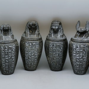 unique Canopic jars Large Sculpture Hieroglyph Set four Egyptian Art heavy granite stone made in egypt