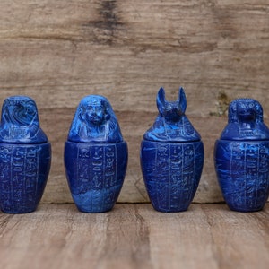 Unique Canopic jars blue Hieroglyph Set four Egyptian Art made in Egypt