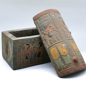Egyptian art Box decorated pharaonic inscriptions colored Heavy stone made in egypt