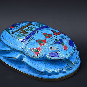 unique sacred scarab beetle Amulet vintage  hand made stone with Gemstones  ancient Egyptian art made in Egypt