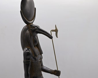 BLACK Amazing THOTH the Egyptian god of writing,magic, and the moon,hand made Altar statue made from black polystone-made with Egyptian soul