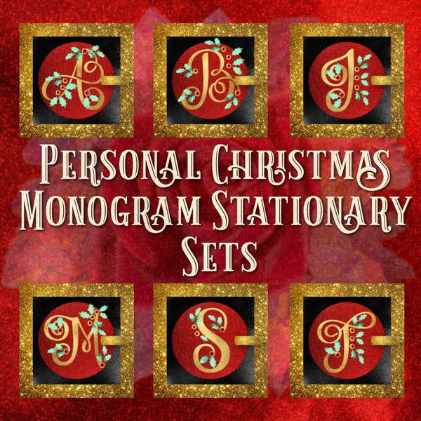 Christmas Holiday Monogram Stationary Set, Note Cards perfect for letters, thank yous and personal notes